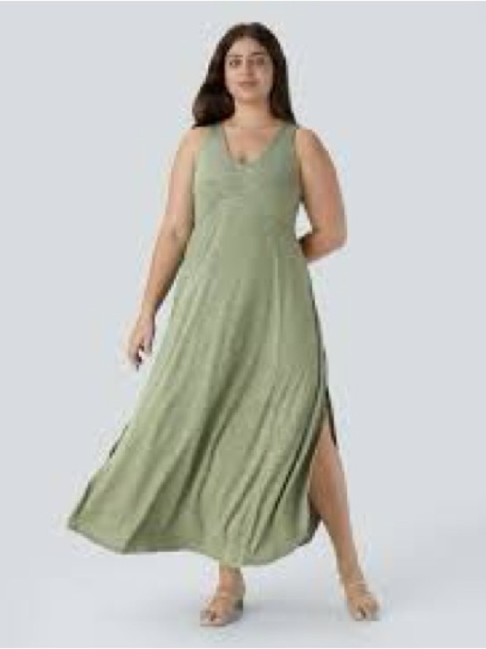 HALARA Sage Green Sleeveless Maxi Dress withโ Side Slit